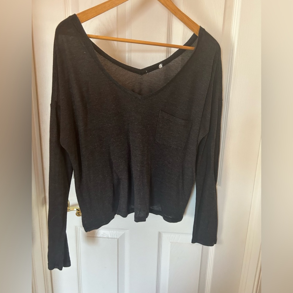 Kimchi Blue Charcoal Long Sleeve V-Neck Top